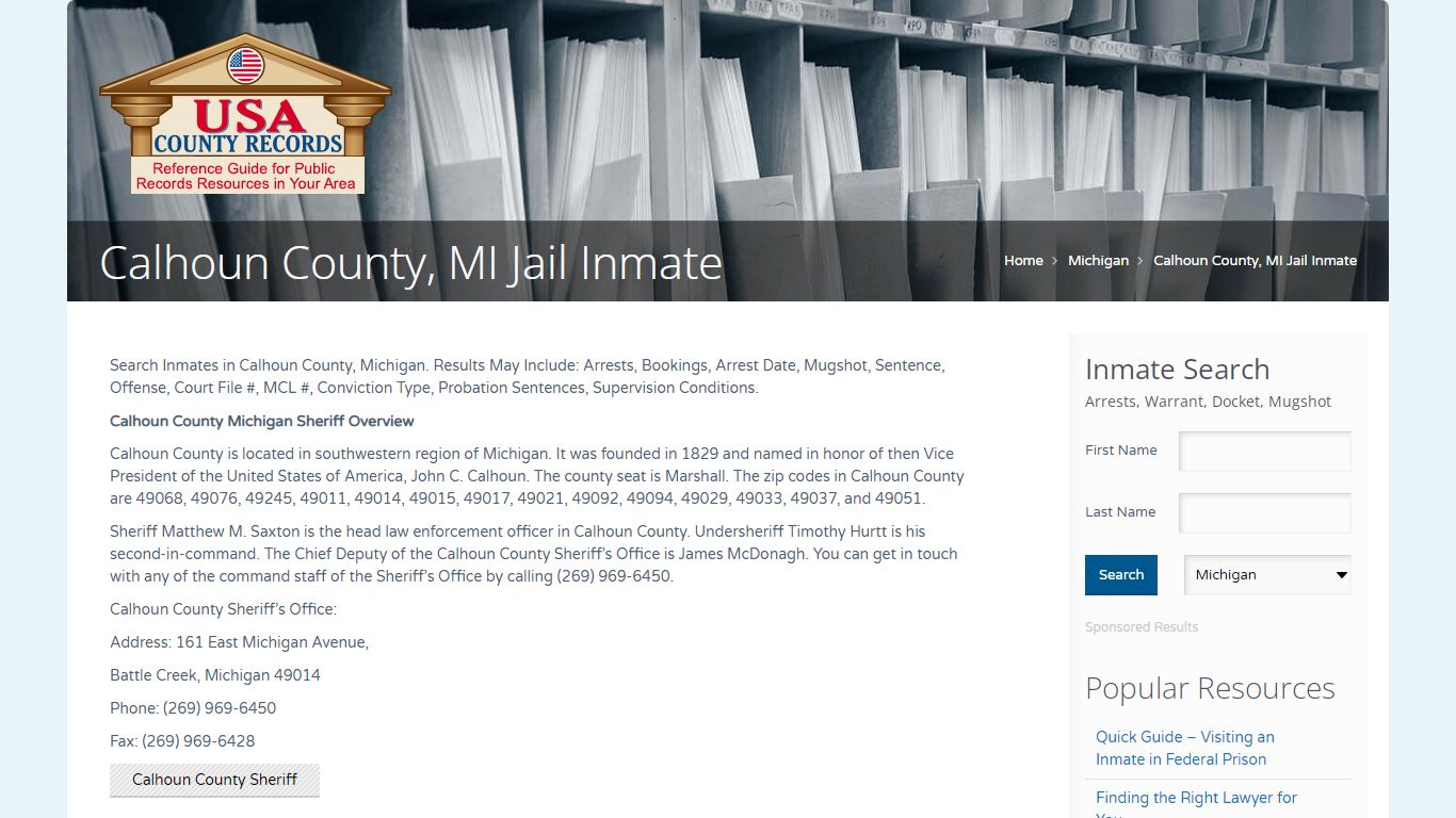 Calhoun County, MI Jail Inmate | Name Search